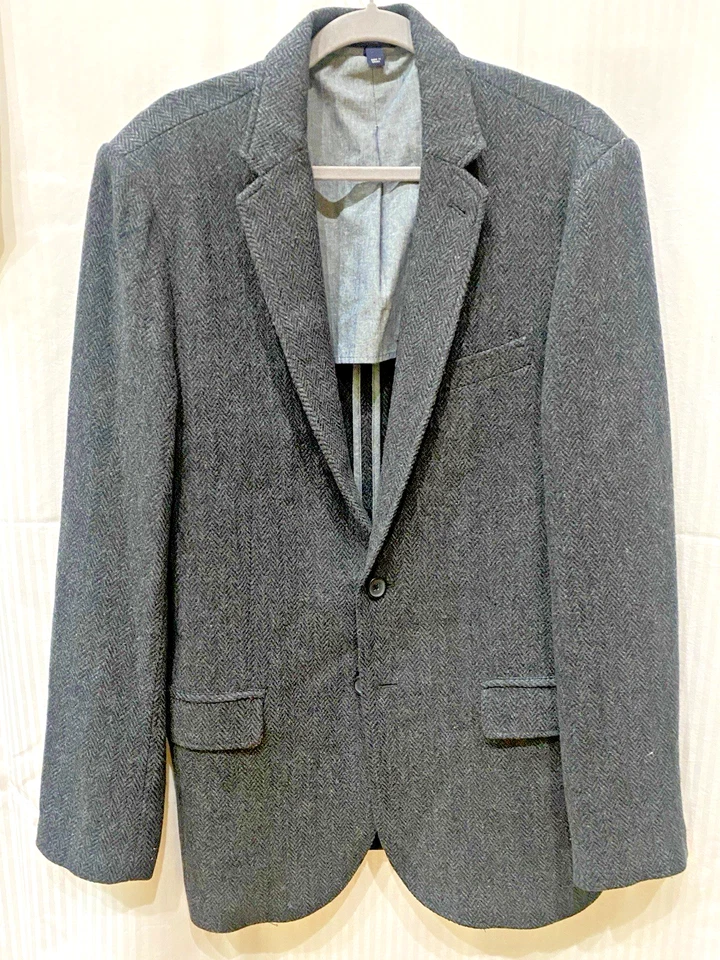 J Crew 羊毛粗花呢西装外套运动外套 42L 升 木炭 灰色 人字形 — 第 2/4 张图片