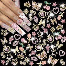 30 PCS Pink Nail Charms Y2k Nail Charm Shiny Rhinestones for Nails 3D Heart