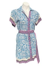 LOFT Palm Collared Belted Mini Dress in Grotto Teal Pink White Size 0