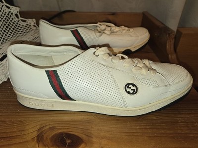Vintage GUCCI made in Italy men's 9.5 white leather perforated sneakers Shoe