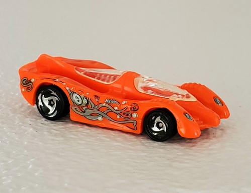 1994 Hot Wheels Power Pistons Diecast Toy Car Neon Orange Racecar Octopus - Picture 1 of 8