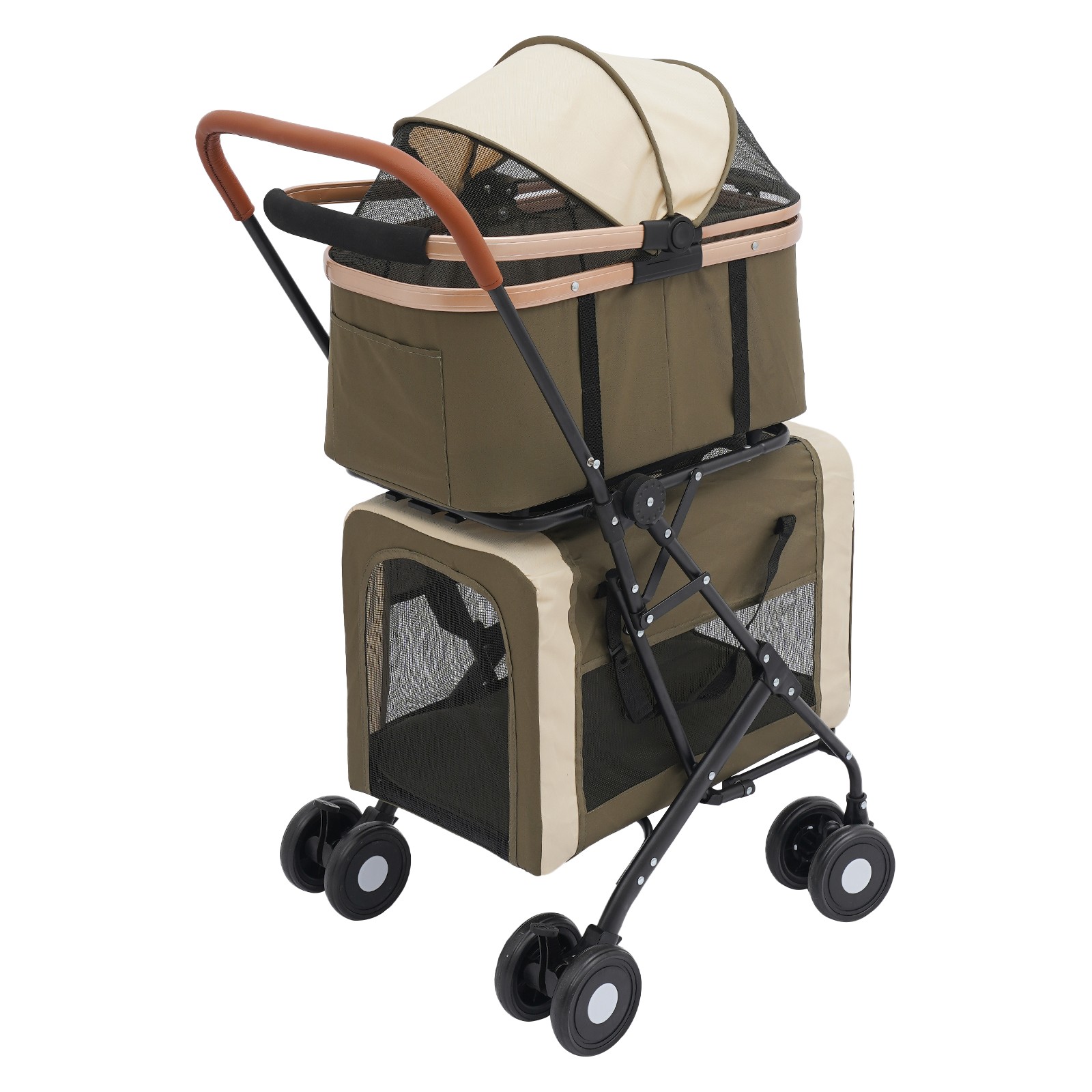 Two-Tier Foldable Dog & Cat Stroller with 300D Oxford Fabric & Steel Frame 77lb
