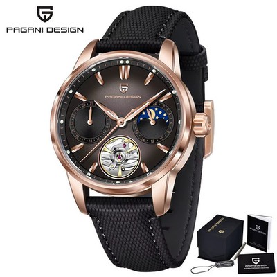 Tourbilon Men's Watches Gold Luxury Automatic Mechanical Watch Moon Phase Date