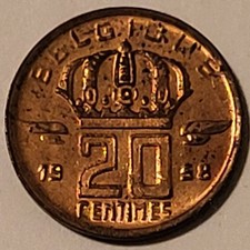 Belgium 1958 20 Centimes Coin