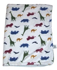 Carters Safari Zoo Animals White Plush Cozy Baby Blanket Multi Color 30x40"