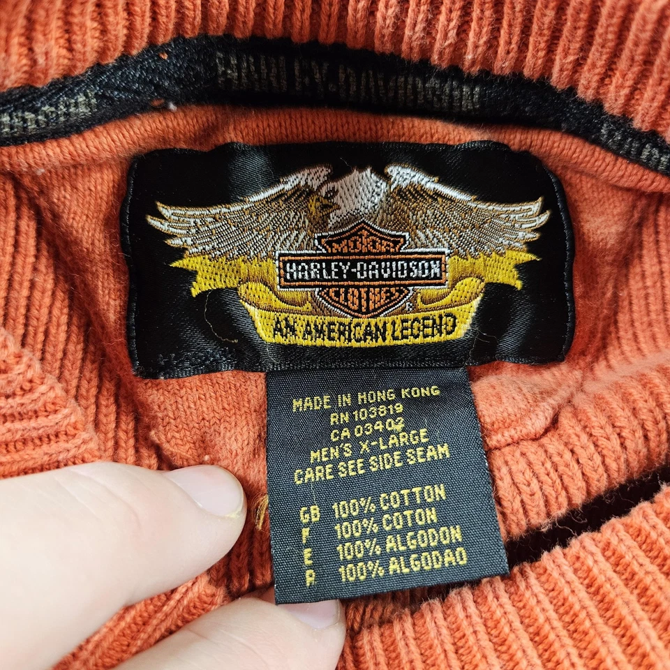 Suéter Harley-Davidson Para Hombre Extra Grande Naranja Negro Algodón Cuello Redondo Logo Tejido Foto 4 de 4