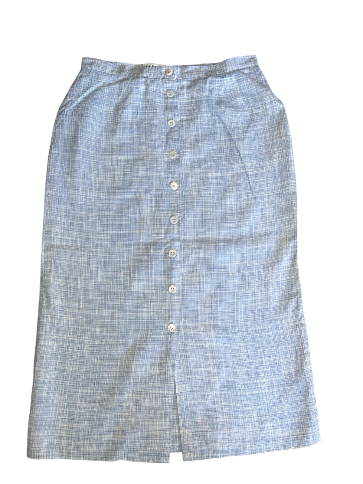 Jaeger womens long linen skirt Uk 10 12 Light Blue Buttons Summer VTG Retro
