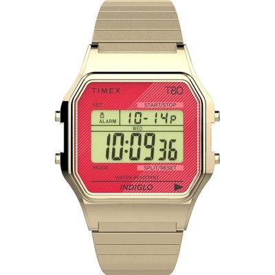 Timex Unisex Watch T80 Alarm Digital Dial Yellow Gold Steel Bracelet TW2V19200YB