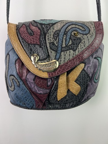 Vintage Schultertasche NAS Alentino Kunstleder Patchwork Style 80er Jahre bunt