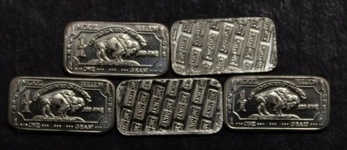 5 One 1 Gram .999 Fine Nickel Buffalo Bars 5 Lots of 5 Available........Lot 4396