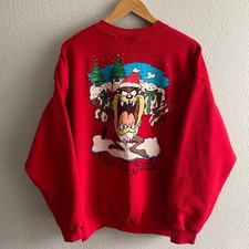 Vintage 90s 1990s Taz Tasmanian Devil Looney Tunes Merry Christmas Crewneck Swea