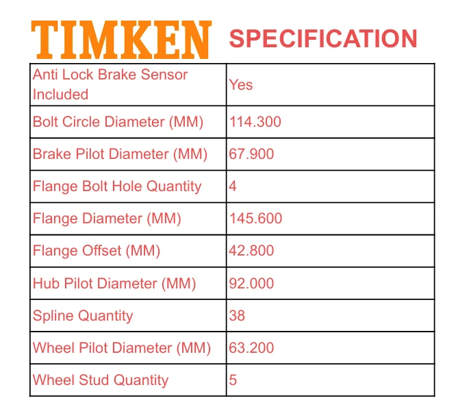 Conjunto de cojinete de rueda y buje TIMKEN HA590446 2 PIEZAS para Ford Explorer 11-18 con ABS Foto 3 de 4