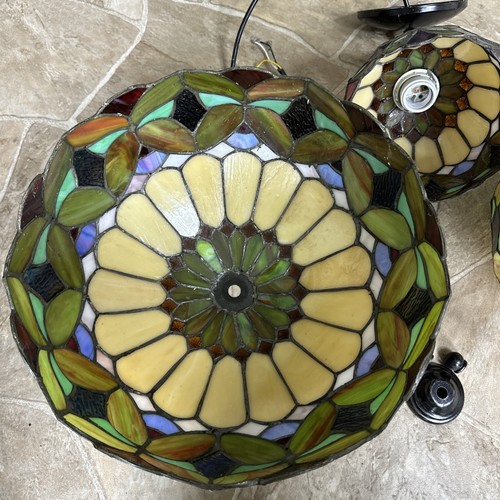 Set Of 3 Vintage Tiffany Style Stained Glass Chandeliers & Light - Picture 7 of 9