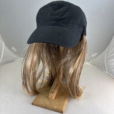 Novelty Black Baseball Cap With Long Brown Hair Wig Costume Halloween Funny