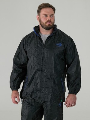D555 Big Herren Regenjacke Regenmantel wasserdicht Packaway schwarz 2XL-8XL (KS13635)