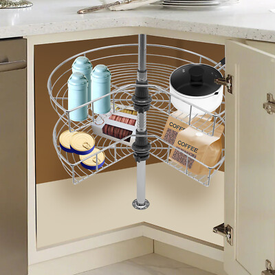 24'' Kidney Chrome 2-Shelf Lazy Susan Kitchen Base Cabinet Corner Organizer Rack