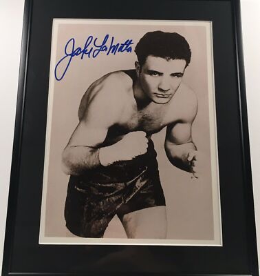 JAKE LA MOTTA alias RAGING BULL Autogramm auf Foto mit Rahmen BOXE