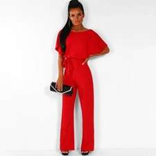 Damen Jumpsuit Elegant Lang Einteiler Sommer Hosenanzug Gürtel Clubwear Overall