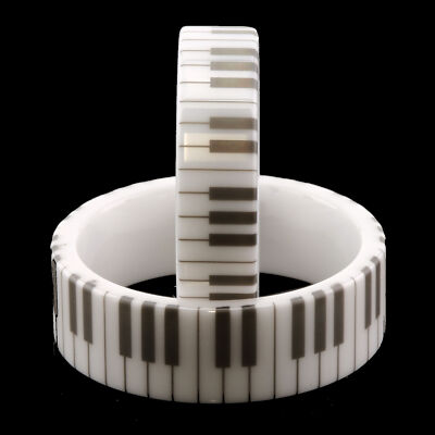 White Ceramic engraved Piano Keyboard Ring Comfort Fit Band Musician Music 
