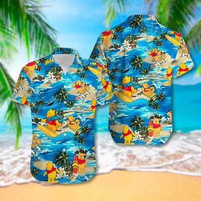 Cute Animated Honey Pooh Bear Surfing Summer Is Calling 3D HAWAII SHIRT Us Size