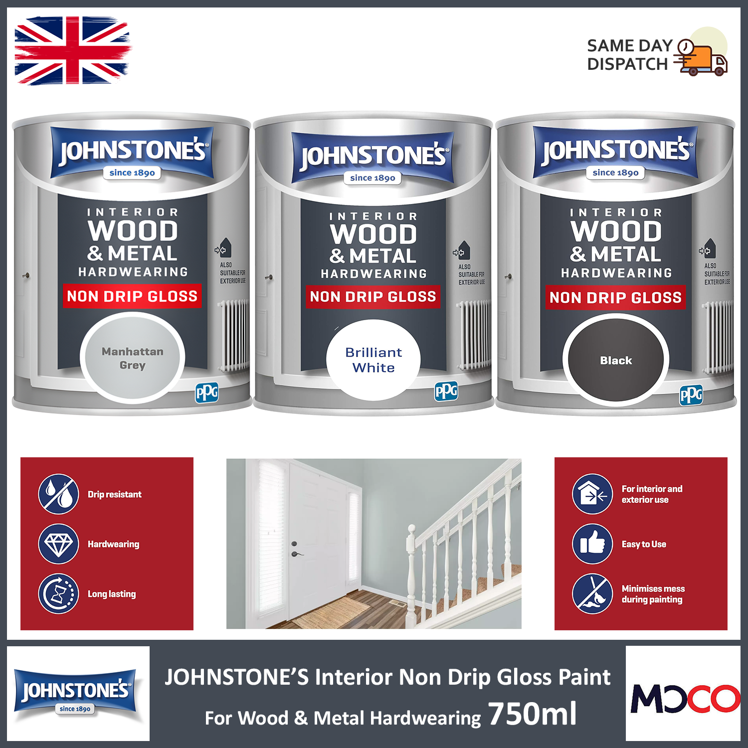 Johnstones Paint Non Drip Gloss Wood Metal Interior Exterior