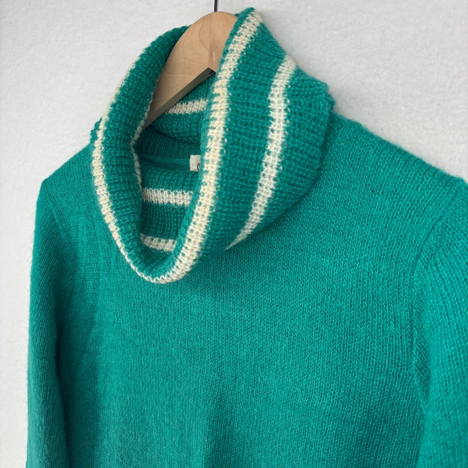 Suéter OLEG CASSINI Mujer M 8-10 Mezcla Lana Capucha Cuello Jersey Verde Púrpura De Colección Foto 2 de 4