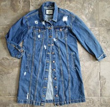 Ashley Vintage Charm Small Denim Jean Jacket Long Destroyed Button Down Distress