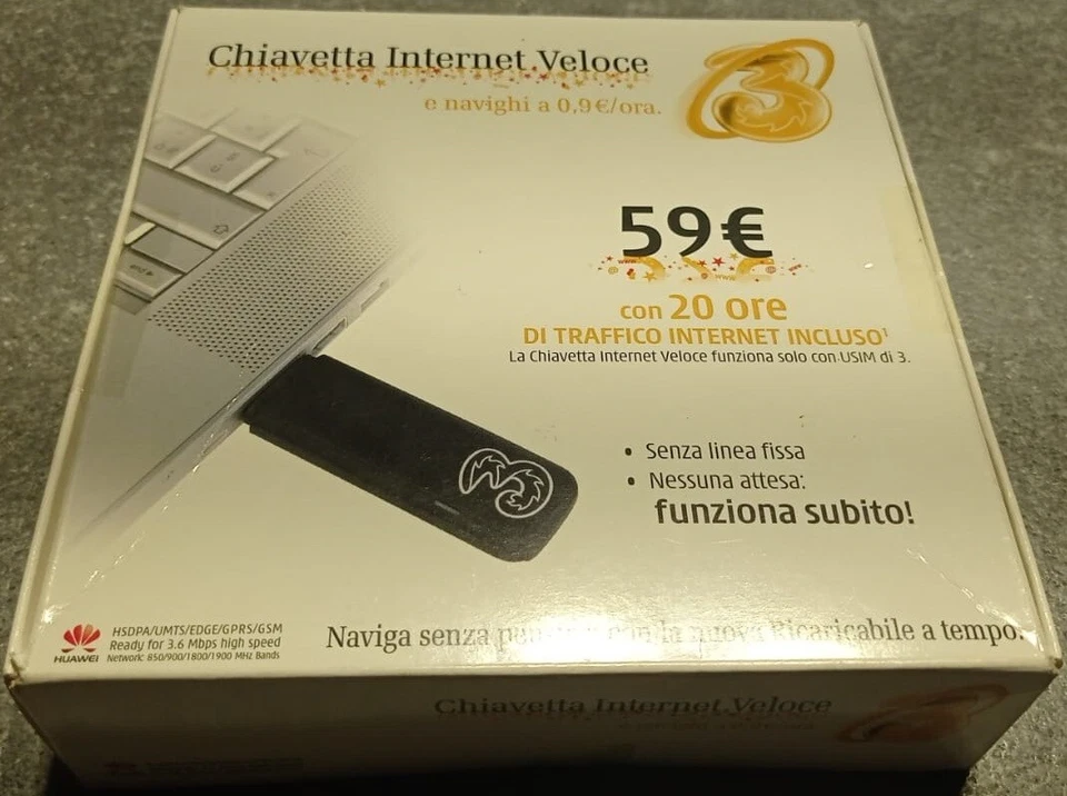 CHIAVETTA INTERNET VELOCE HUAWEI E156G BRANDIZZATA TRE NUOVA FONDO MAGAZINO - Immagine 3 di 4