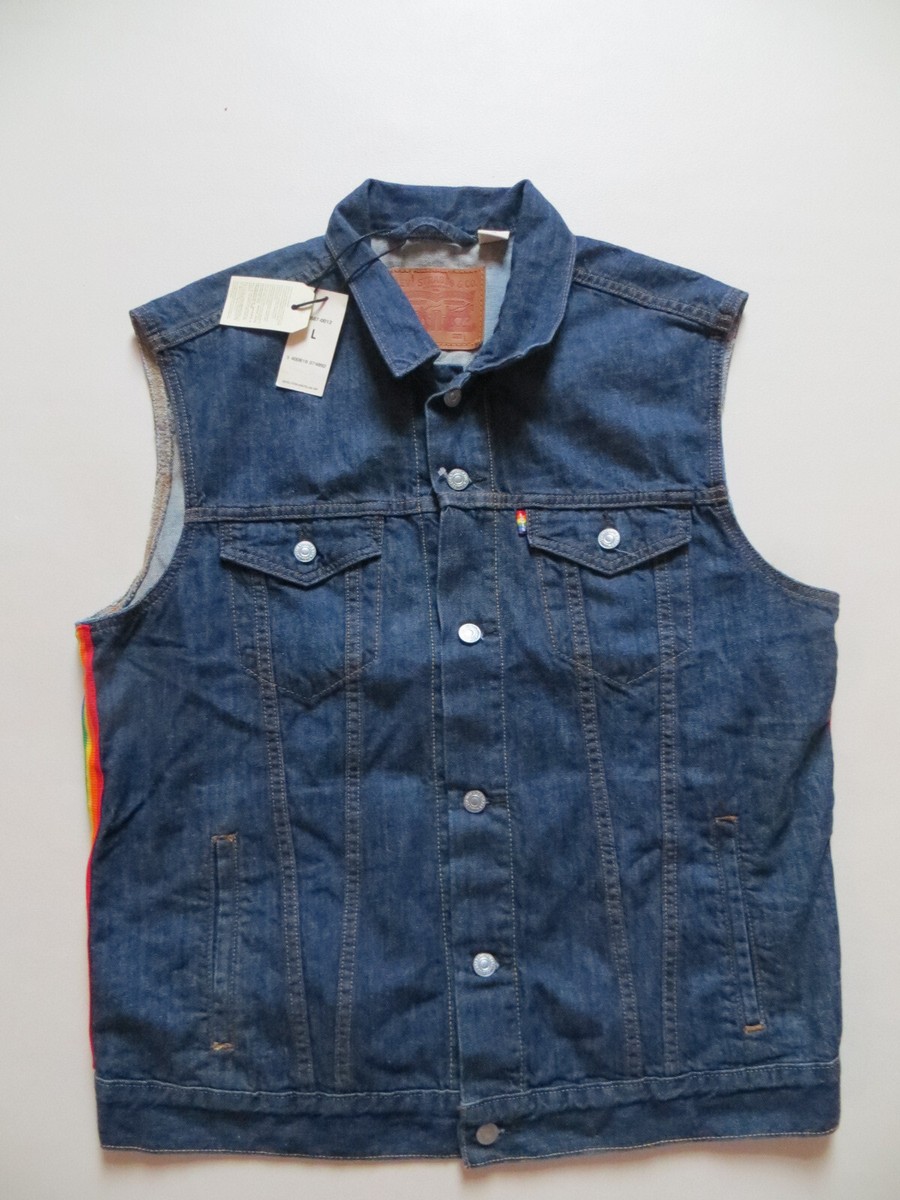 Levi's Pride vest denim vest size L new! LGBTQ Rainbow Love, with cases!
