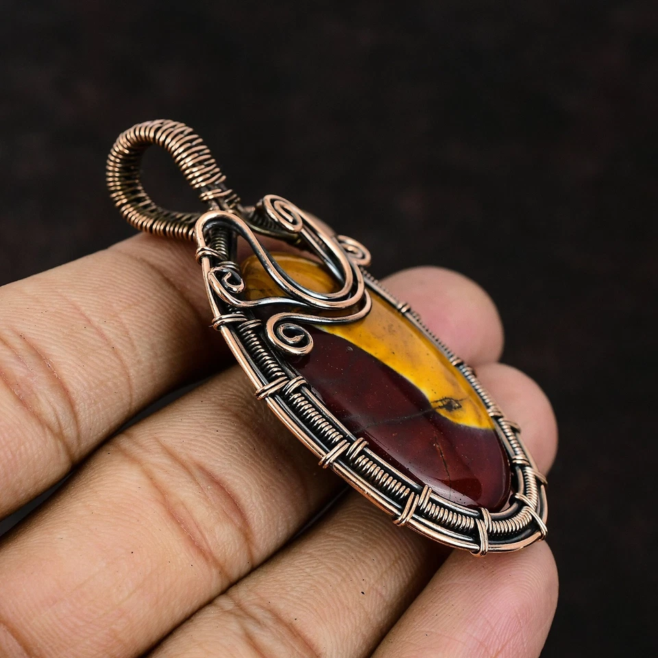 Colgante de piedras preciosas mookaite envuelto en alambre cobre hecho a mano joyería para mujer 2,64" Foto 4 de 4
