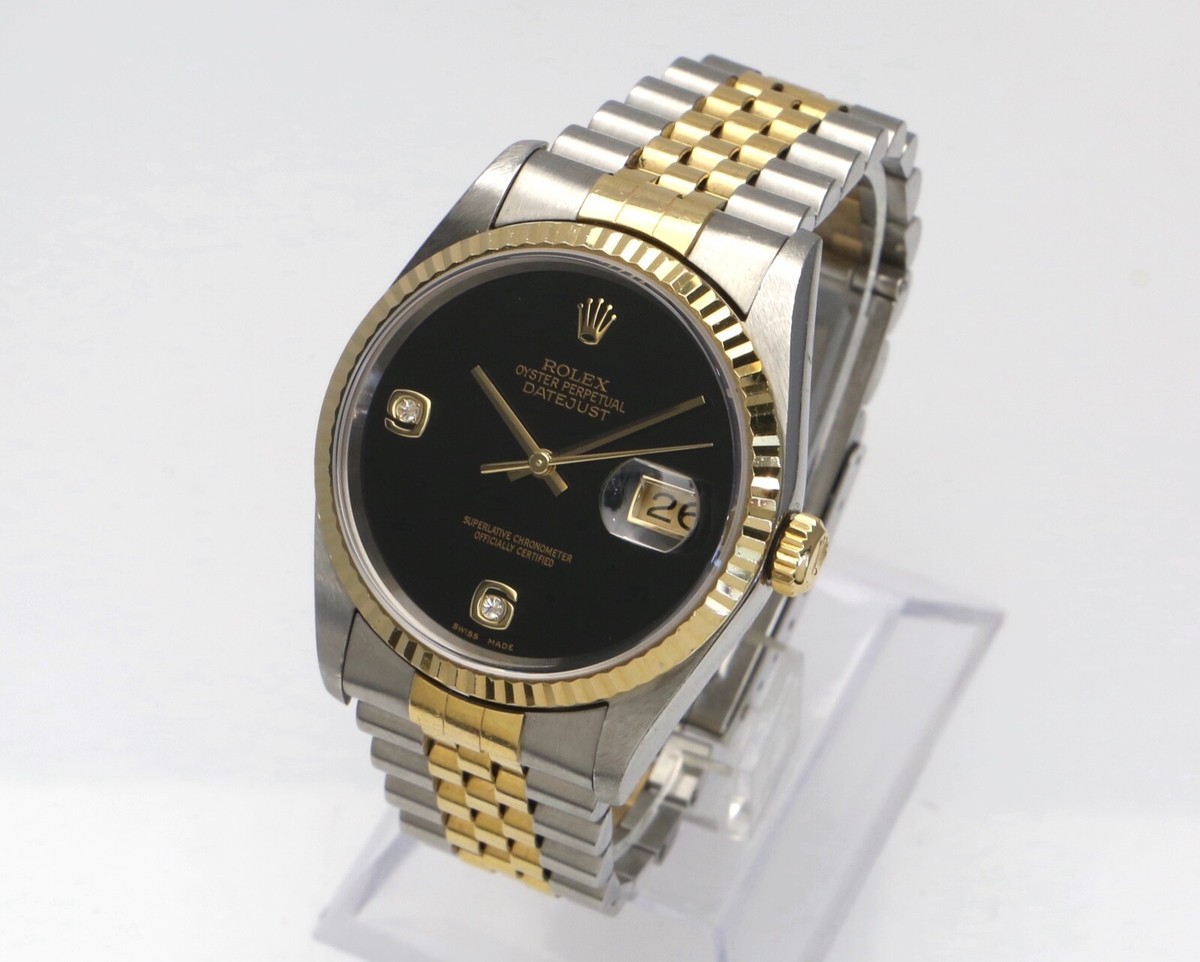 みー ROLEX DATEJUST 16233 36mm 2001 K Serial RARE ONYX 6 9 Stone