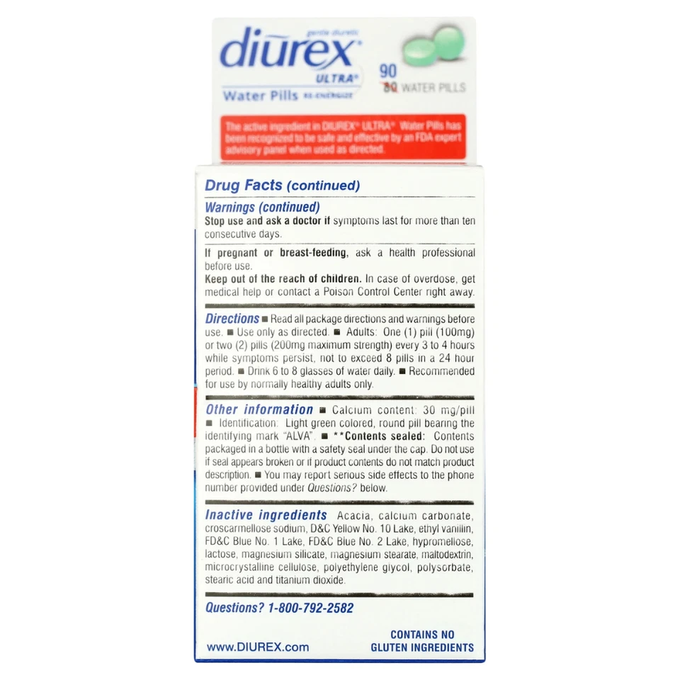 Diurex Ultra Máxima Fuerza FÓRMULA DE PÉRDIDA DE PESO DE AGUA 90 unidades pastillas de agua Foto 4 de 4