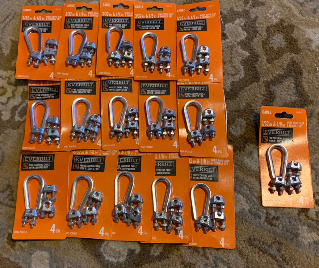 (19) (3 Not Pictured) 4pk Everbilt 3/32” & 1/8” Wire Rope Clip