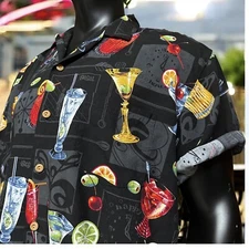 Vintage Paradise Found Hawaiian Shirt Happy Hour Retro Tiki Bar Drinks Men's XL
