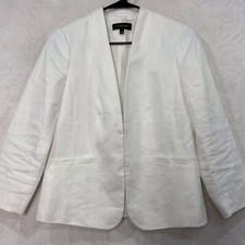 Talbots Blazer Linen Women 4 White Collarless Hook Eye Closure Pockets Lined