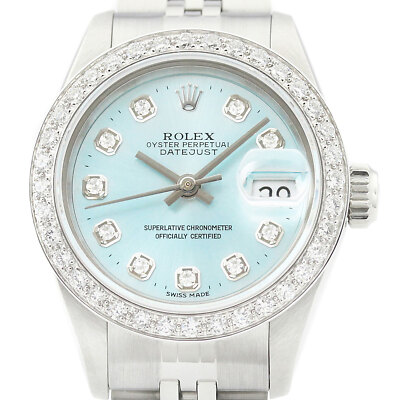 Rolex Damen Datejust 69174 18K Weiss Gold & Stahl Eisblau Zifferblatt Diamant
