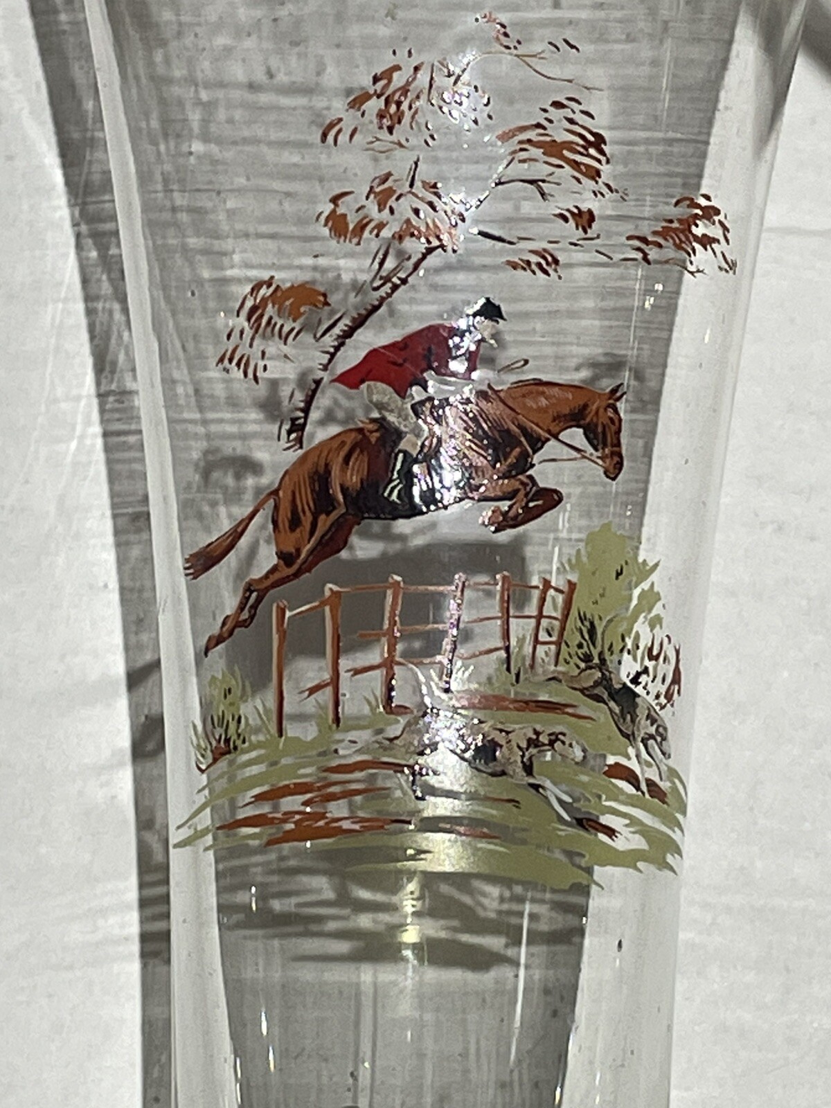 5 Glasses of Vintage Pilsner Beer Glasses Hunting Scene Horse and
