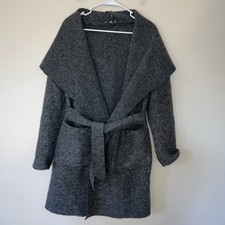 Charlotte & Louis Women Wool Blend Sweater Cardigan Coat Belted 44 Italy Gray