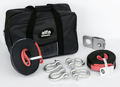 BLK 8000lbs ATV UTV 4T Winch Recovery Kit Snatch Block Bow Shackle Strap Bag 8pc