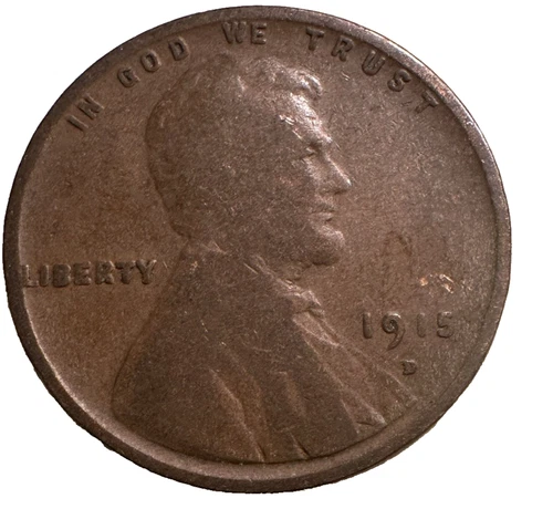 1915-D Denver Mint Copper Lincoln Wheat Cent Fine to Very Fine