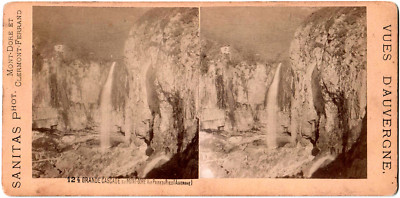Mont-Dore.La Grande Cascade.Auvergne.Puy-de-Dôme.Photo Stereo Albuminée Sanitas.