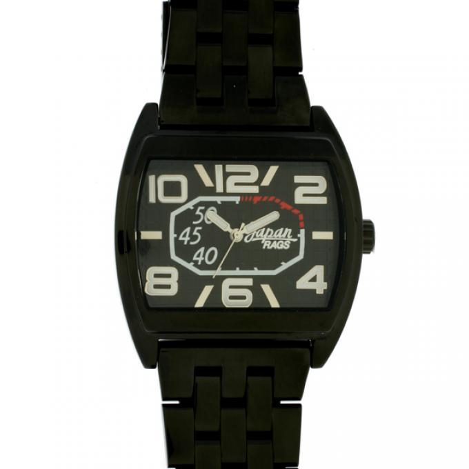 Montre Japan Rags JR05TBKM rectangulaire en métal noir pour homme