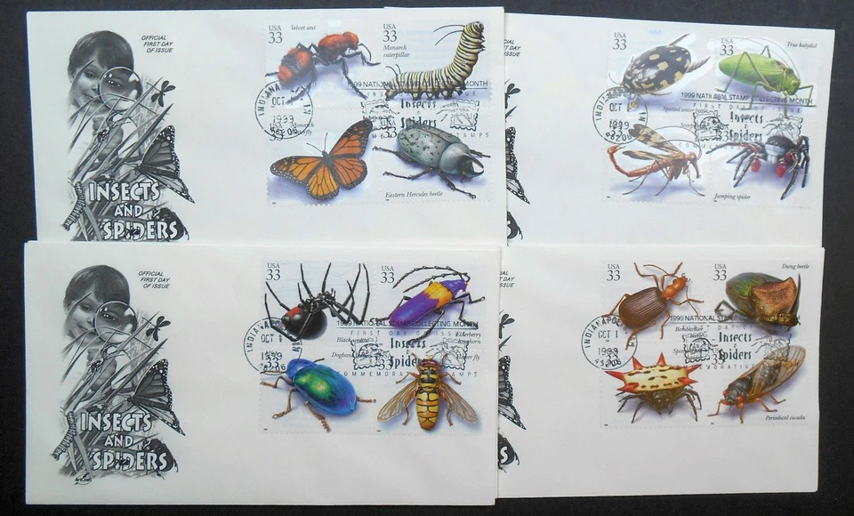 1998 INSECTS AND SPIDERS 20 designs Sc 3351a-t on set of 5 ArtCraft FDCs - Image 3 of 3