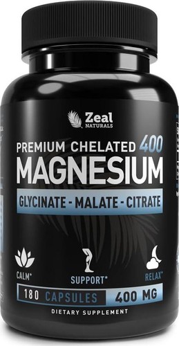 Premium Chelated Magnesium Glycinate, Malate, Citrate (400mg | 180 Capsules) W. - Picture 11 of 12