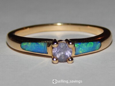14K SOLID YELLOW GOLD KABANA TANZANITE FIRE OPAL