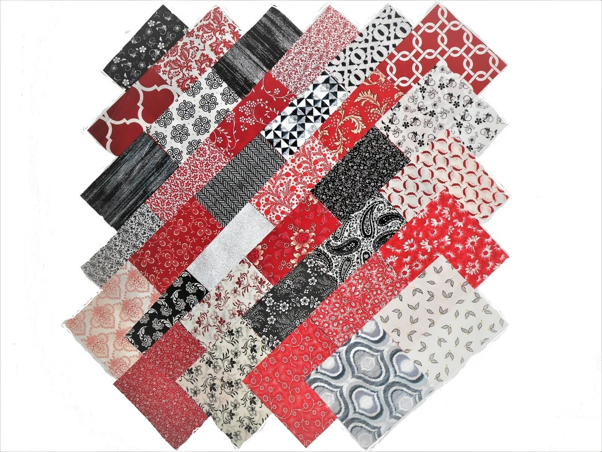 68 5 inch Quilting Fabric Squares Red/Black and Whites/Free shipping