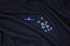 Navy blue pinstripe with Iridescence effects Cotton suiting fabric  buttons.