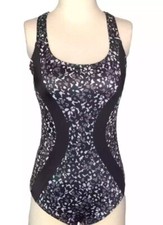 LANDS END Black Gray Slimming Scoop Neck One Piece Swimsuit 10