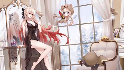 Anime girls mirror reflection gradient hair legs two Playmat Gaming Mat Desk