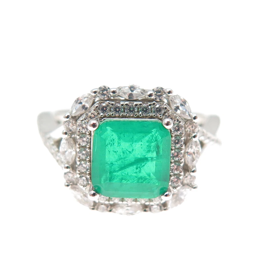 DSMK 925 Sterling Silver Real Doublet Emerald & C Z Ring Size 6.25 - Image 3 of 4